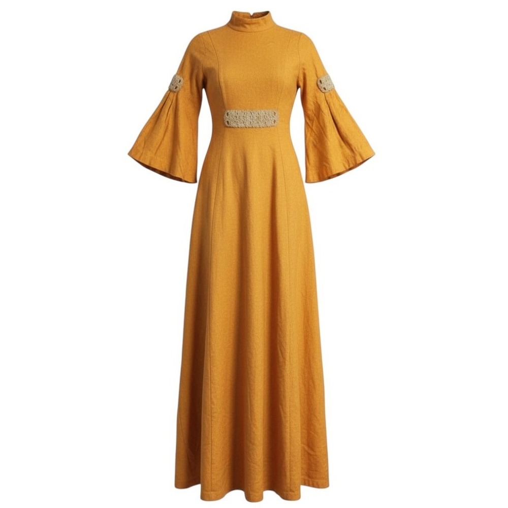 Roberta Vercellino Vintage Maxi Dress Womens 10 Orange Bell Sleeve Crochet Boho